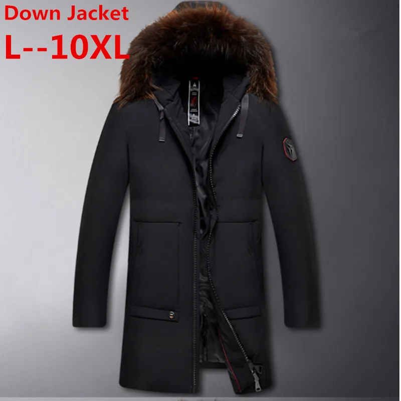 

10XL 8XL 6XL 5XL Men's Leisure Down Jacket 2018 Winter Thick Hood Detached Warm Windproof Big Raccoon Fur Collar For -30 degrees