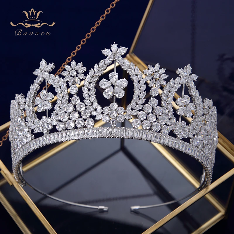 

European Full Zircon Crystal Brides Tiaras Crowns Wedding Hairbands Royal Queen Evening Hair Jewelry Wedding Accessories