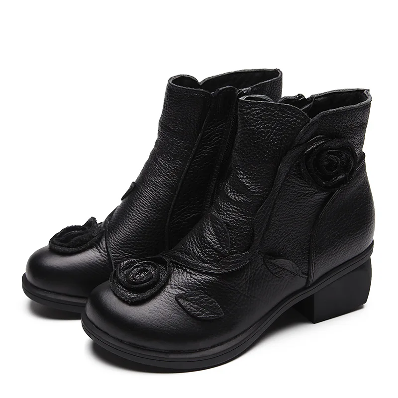 

Autumn and winter new thick and leather national style with Martin boots hand-stitched flowers short boots explosion models