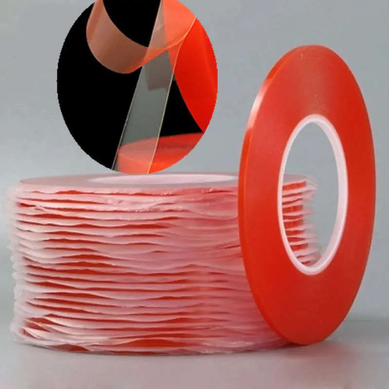 Springs 0.2MM 1/2/3/5/10mm 50M Strong Acrylic Adhesive PET Red Film Clear Double Side Tape No Trace For Phone Tablet LCD Screen Glass Door Rollers