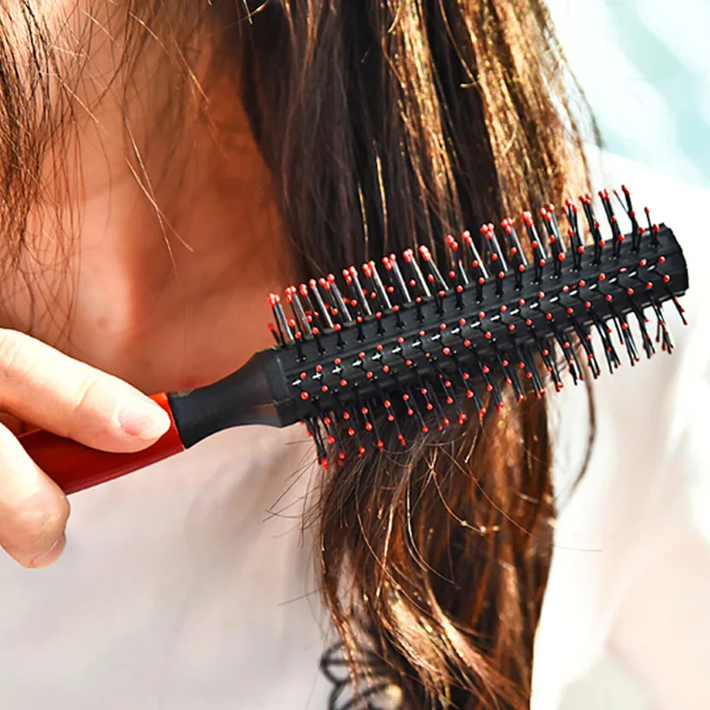 

1 Pcs Natural Bristle Roll Curling Hairbrush Massage Comb Anti-static Curly Plastic Handle Round Hair Comb Brush Hairdressing