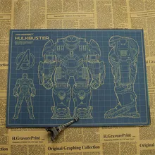 Винтажный супергерой халкбастер Железного Человека дизайн рисунки ретро-постер к фильму крафт-бумага домашний декор живопись Наклейка на стену 42x30cm