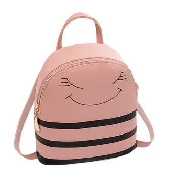 

OCARDIAN Backpack Women Small Mini Travel New Fashion Casual PU Girl Smiley Headphone Hole Slung Mobile Phone Purse Leather A5