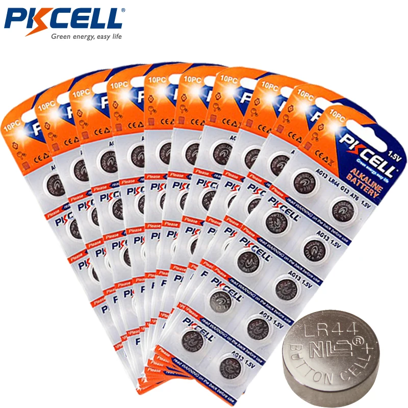 

100Pcs/10card 1.5V AG13 LR44 L1154 RW82 RW42 SR1154 SP76 A76 357A Battery Coin Cell Button Batteries