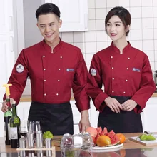 Long-sleeved Chef Coat Waiter Uniform Cook Coat Chef Jacket Restaurant Work Clothes Men and Women Workwear Kitchen Tools