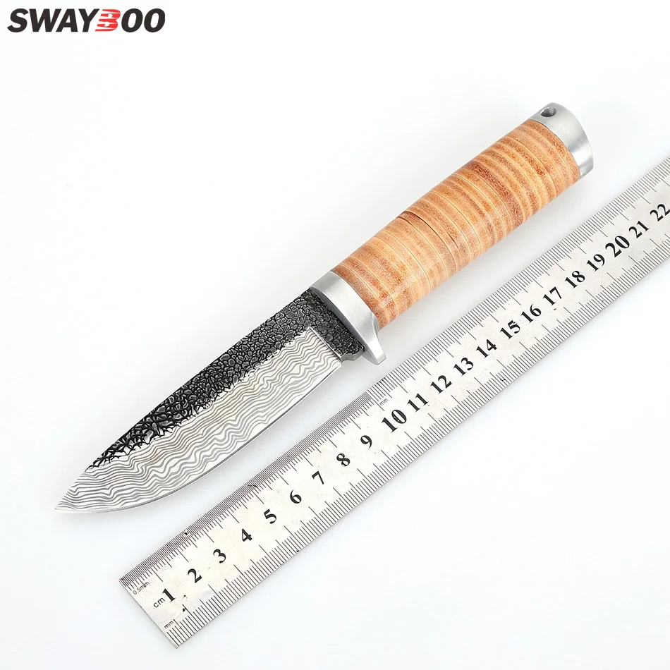 Купить Swayboo 58RHC Высокоуглеродистая сталь прямой нож кованая сталь имитирующий дамасский стальной нож охотничий нож фиксированные тактические нож...