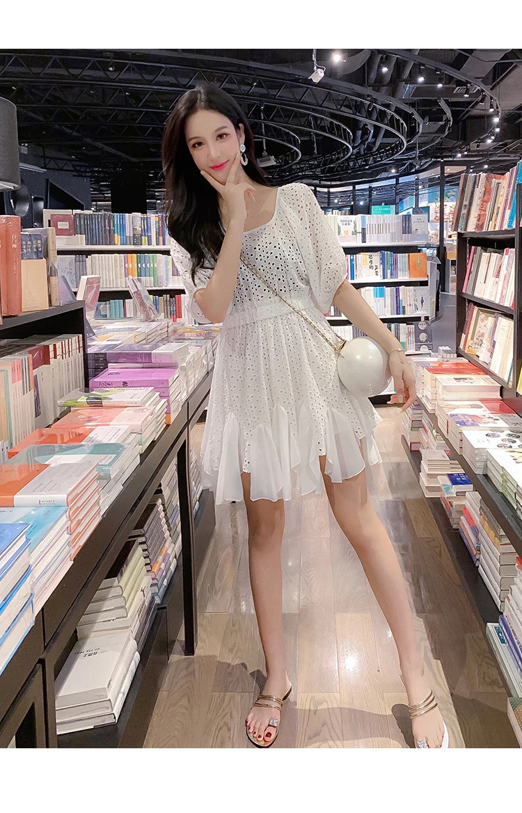 Платье oln в Корейском стиле vestidos; Новое поступление; ; французское ажурное шифоновое платье с оборками; распродажа