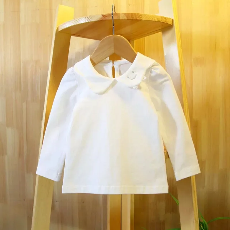 

Retail Baby Girls Fashion peter pan collar T shirts 2016 Autumn Cotton Brand Chidren Clothing Kids Princess white 1-4 years 1PC
