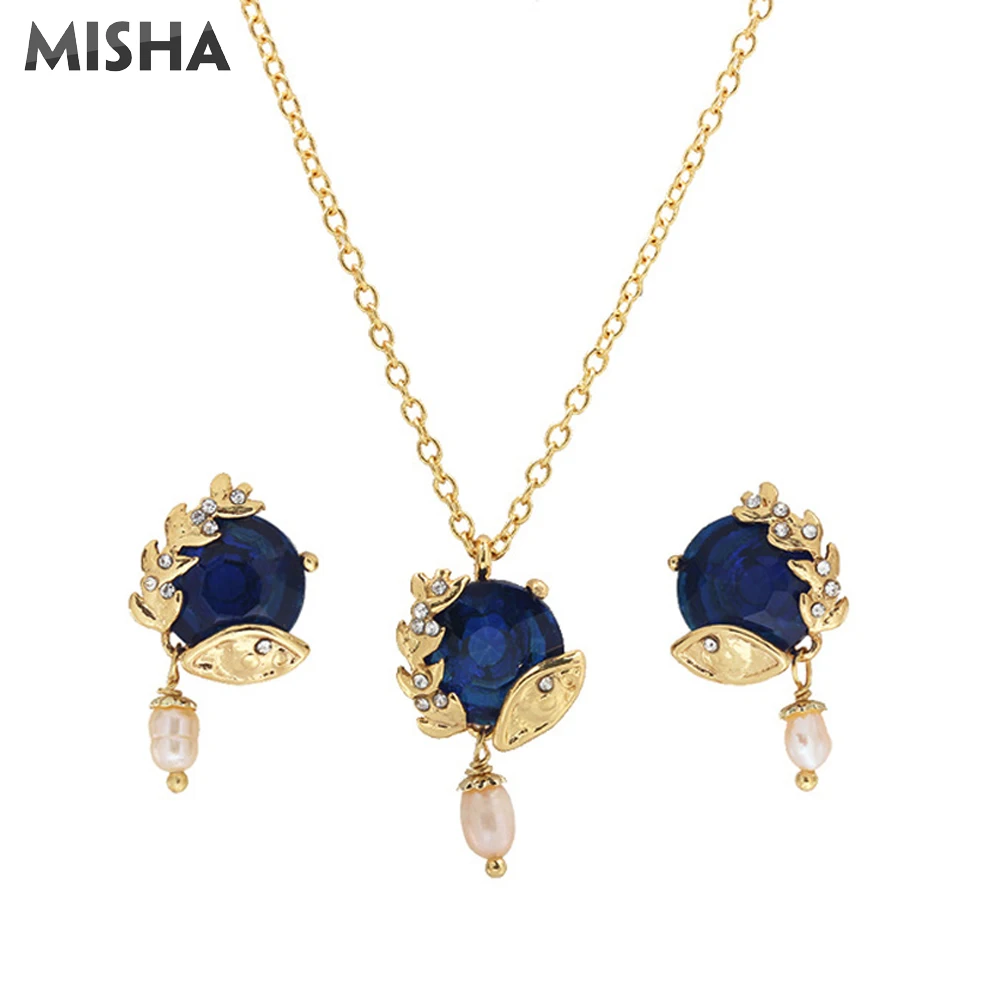 MISHA Модные Ювелирные наборы для женщин ожерелье и серьги имитация драгоценных