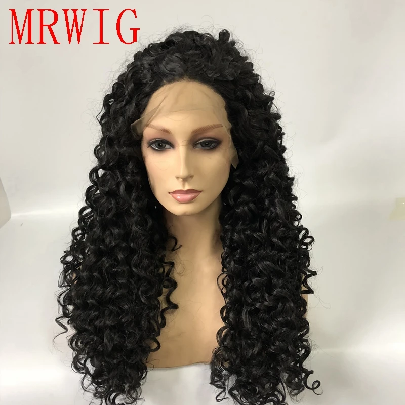 Buy MRWIG black/brown/blonde middle part kinky curly synthetic front lace wig