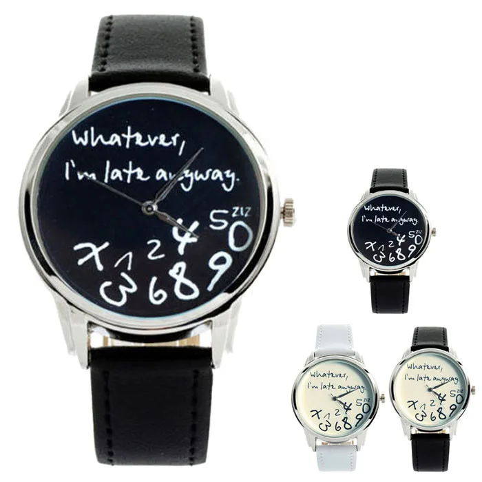 

Hour Causal Watches For Womens Whatever I am Late Anyway Print Leather Alloy Quartz Wrist Watch Clock Montre Femme Funny New#070