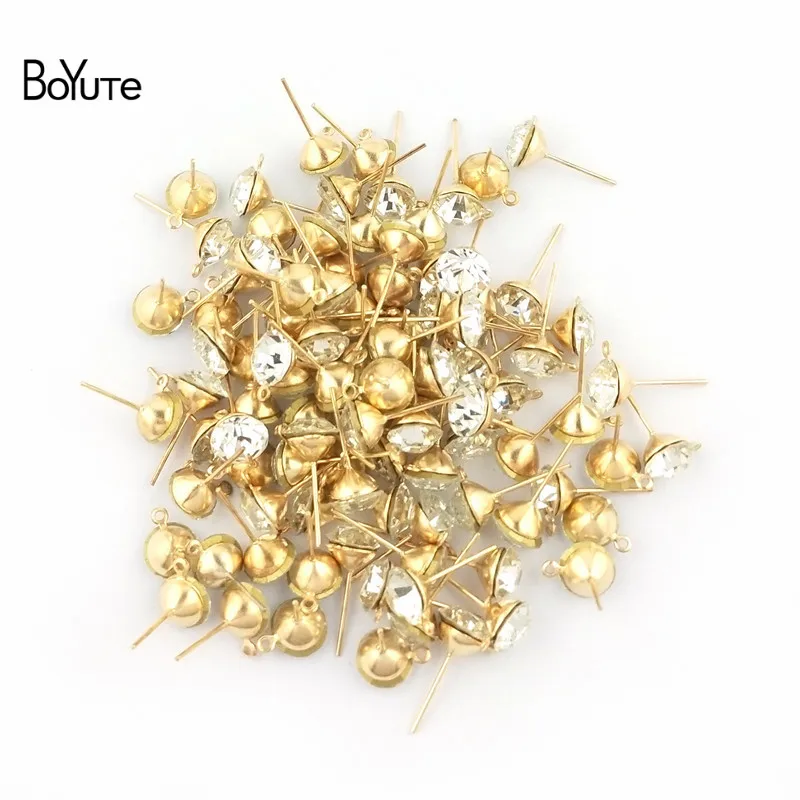 BoYuTe (100 PiecesBag) 5MM 6 MM 8MM Crystal Stud Earrings Gold Dark Silver Ear Pin with Loop Diy Hand Made Jewelry Accessories (4)