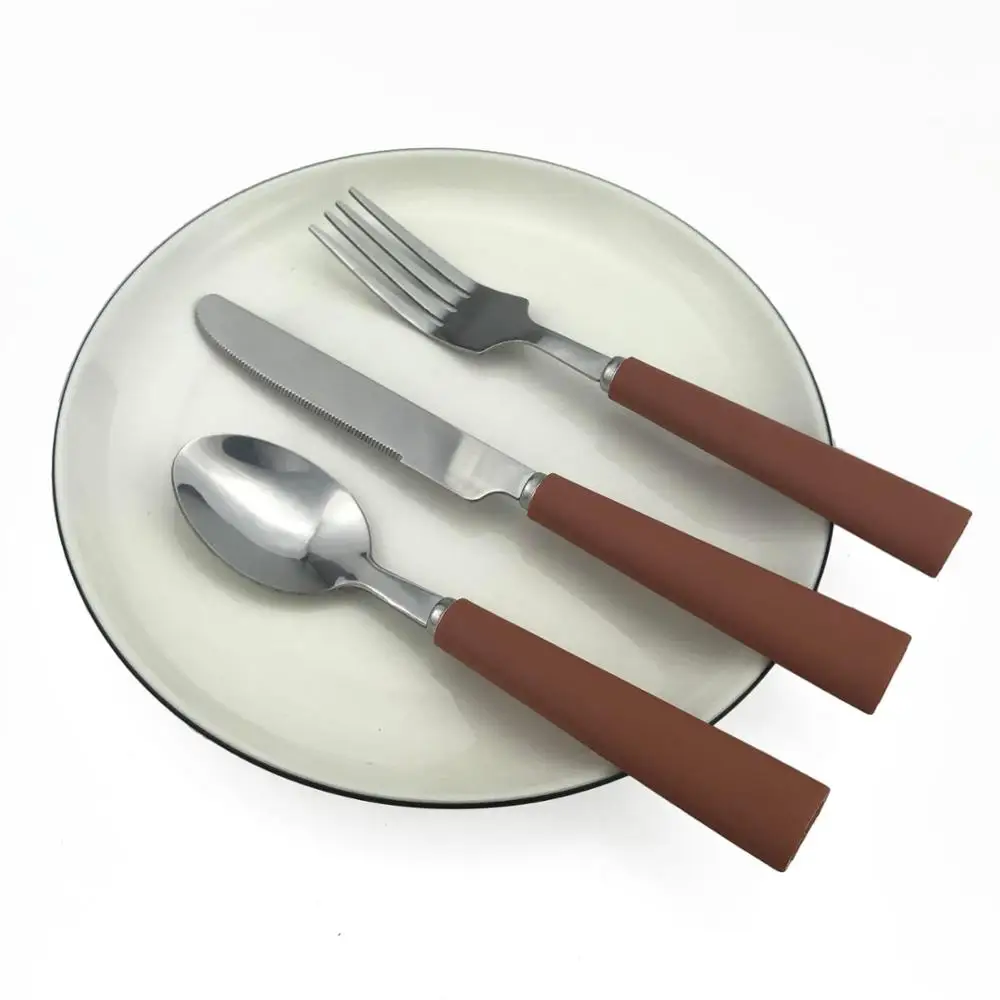 3 шт. набор посуды из нержавеющей стали набор серебряных изделий для детей Матовая Белая синяя ручка вилка, нож, столовые приборы набор посуды для 1