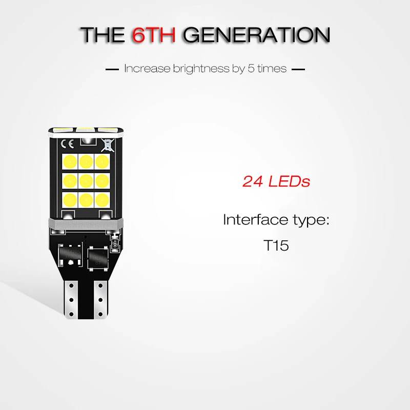 LDRIVE 2 шт. T15 W16W T20 1156 светодиодный обратный лампочки Canbus 3030SMD Выделите светодиодный резервный Подсветка лампа стробовспышки DC12-16V - Испускаемый цвет: 6th Gen-T15 Socket