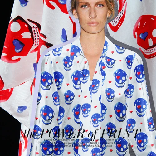 Чистый шелк тутового шелкопряда- шелк, Череп, сердце печать, буквы жаккард для рубашки, платья, юбки, Ремесло материал по двору