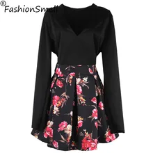 Vintage Casual Printed Mini Dress Plus Size Women Sexy Dresses Tropical Flower Print Dress V Neck Vestidos Dress Roupas