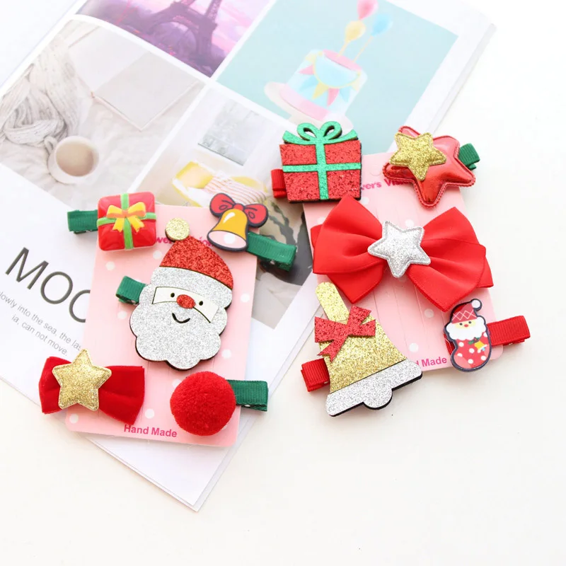 

5Pcs/Set Cute Baby Hair Clips Mery Christmas Lace Bows Kids Girl Haarspeldjes Children Barrettes Hairpins Baby Hair Accessories