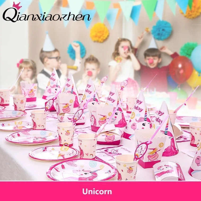 Qianxiaozhen Decorazioni Per Feste Di Compleanno Di Unicorno Forniture Per Feste Per Bambini Stoviglie Usa E Getta Decorazione Di Unicorno