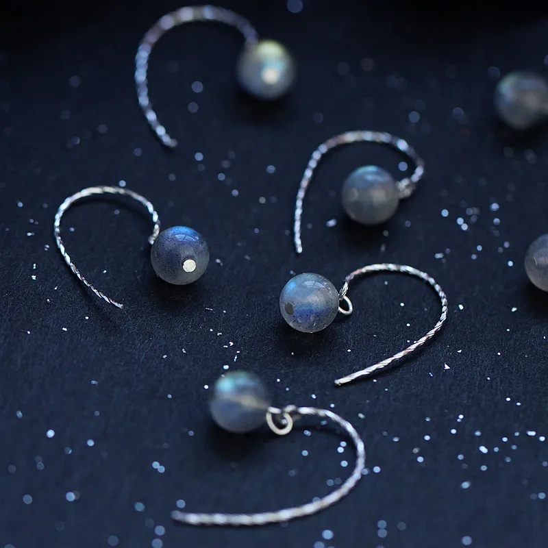 Серьги из лунного камня для женщин S925 Серебряные висячие серьги крючок