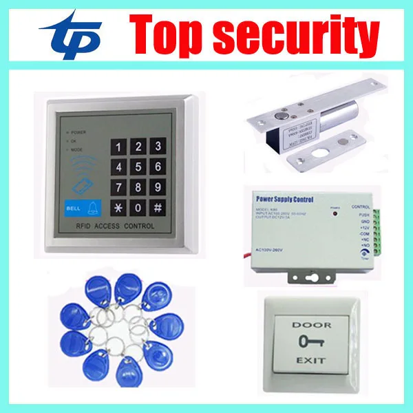 Standalone RFID Card Abd Password Door Access Control System Kit with electric lock,power supply,exit button,10pcs RFID key access control systems proximity card waterproof standalone access control power supply magnetic lock exit button 10pcs rfid key