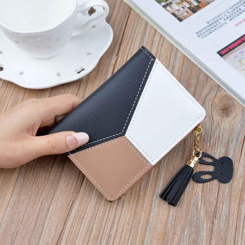 New Arrival Wallet Short Women Wallets Zipper Purse Patchwork Panelled Wallets Trendy Coin Purse Card Holder Leather