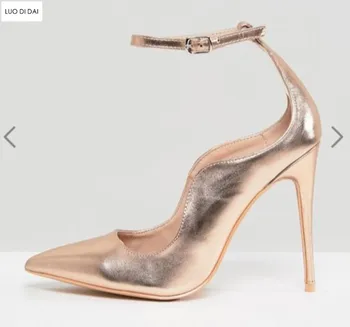 

2020 New women gold high heels thin heel ankle strap pumps dress shoes buckle pumps dress shoes wedding shoes