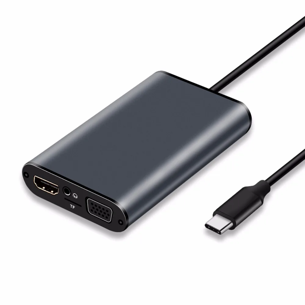 YOJOCK USB-C концентратор адаптер с HDMI 4K 30 Гц, VGA, аудио разъем, Ethernet RJ45, USB 3,0, слот для карт TF, type-C PD порт для Macbook Pro