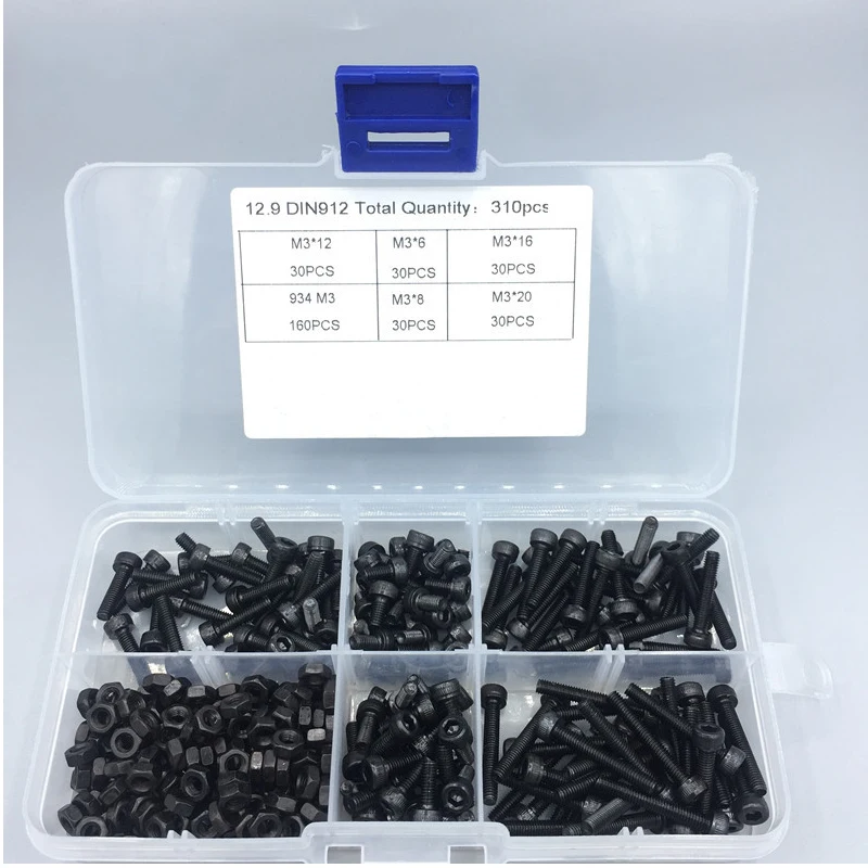 

310pcs M3 x 6/8/12/16/20mm Nylon Screw Hex hexagon socket head cap screw with nut Black