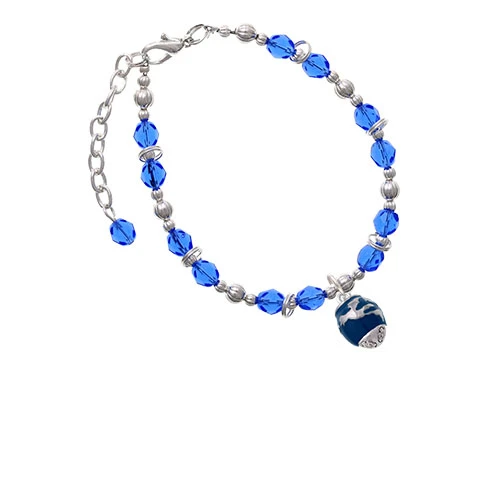 Silvertone Blue Enamel World Globe Spinner Royal Blue Beaded Bracelet