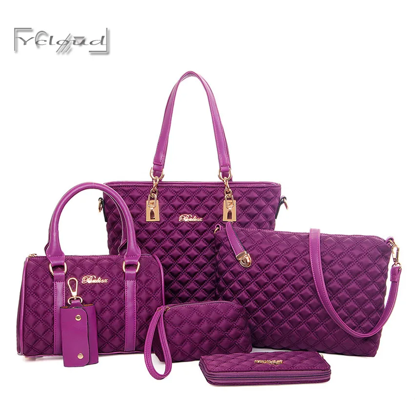 Factory outlets bolsos mujer Classic luxury 6 sets fashion Diamond Lattice women Oxford cloth leather messenger shoulder bag