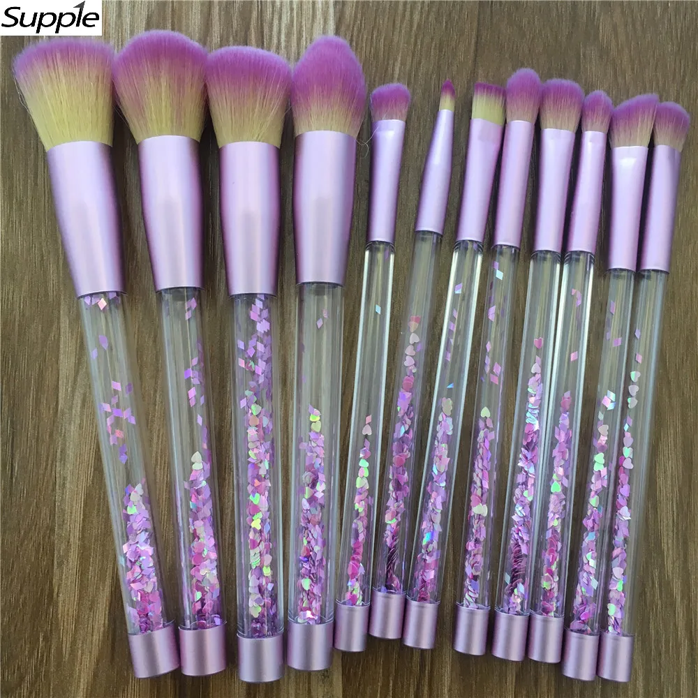 12pc Glitter Crystal Makeup Brush Set Diamond Pro Foundation Brushes