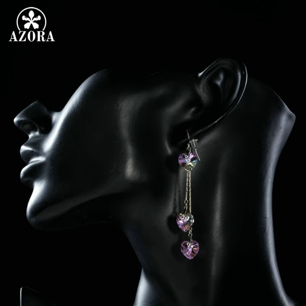AZORA Romantic Dangling Heart Stellux Austrian Crystal Drop Earrings for Valentine's Day Gift TE0241