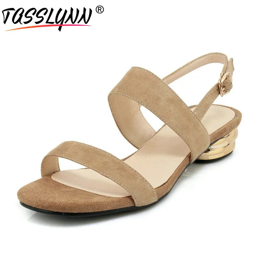 

TASSLYNN 2019 Buckle Strap Concise Women Sandals Kid Suede PU Shoes Summer Ankle Strap Square Low Heels Women Shoes Size 34-40
