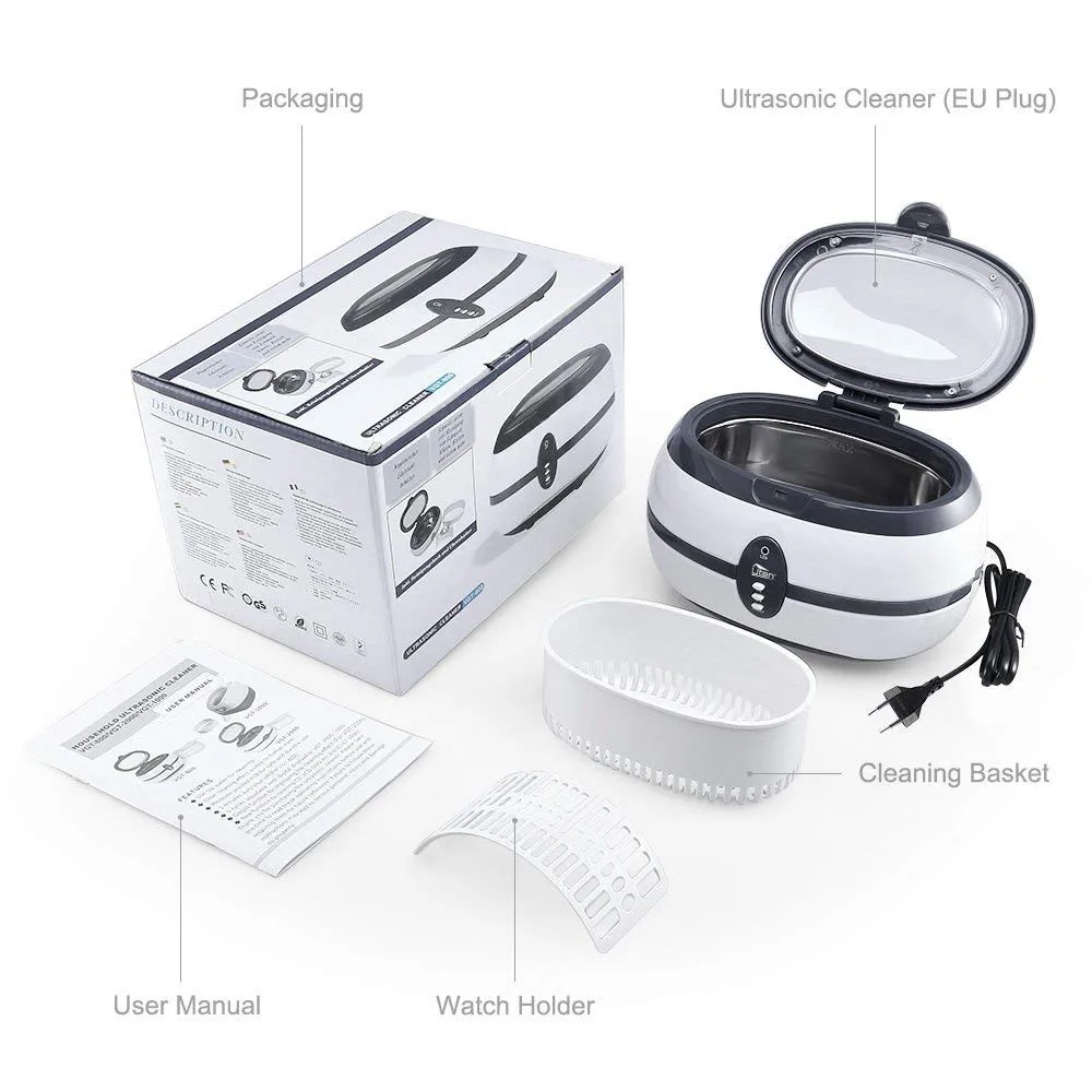 GTSONIC VGT-800 Ultrasonic Cleaner 600ml for jewelry watch Dentures Household Ultrasonic Baths markup brush cleaner