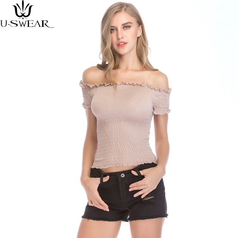 Women Tops Summer 2018 Bare Shoulder Blusas Casual Short