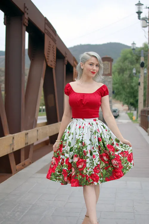 30-летние винтажные 50s pinup крестьянские топы с открытыми плечами с вырезом лодочкой, укороченные красные, большие размеры, женская одежда в стиле рок, футболка