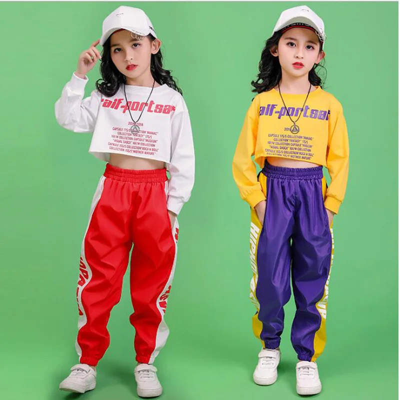 Kid Cropped Sweatshirt Shirt Jogger Pants Hip Hop Clothing Clothes Jazz Dance Costume Girls Stage Ballroom Dancing Streetwear