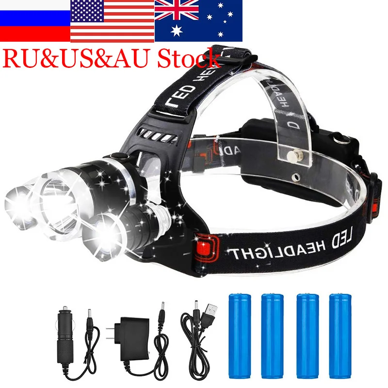 Led Headlamp Torch Waterproof Head Lights For Camping Hiking Fishing Traveling 