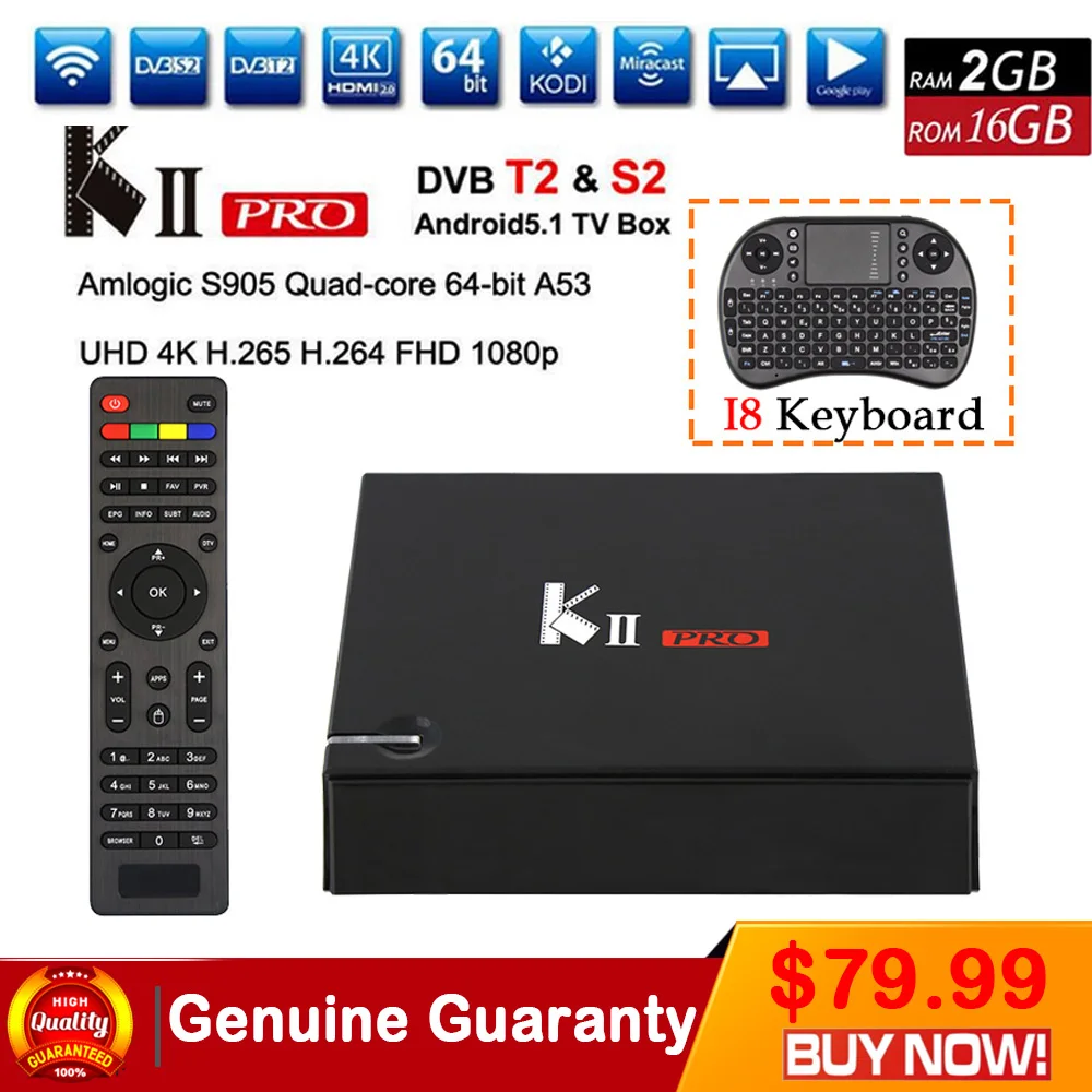 

MECOOL KII PRO Android 7.1 TV Box DVB-S2 DVB-T2 KII PRO Amlogic S905D Quad Core 2GB 16GB 64bit 4K NEWCAMD 2.4 / 5GHz Dual Wifi