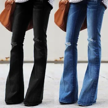 

Jeans woman high waist jeans femme soft comfortable Denim Hole Female Stretch Slim Flare Pants ladies jeans mujer 2019