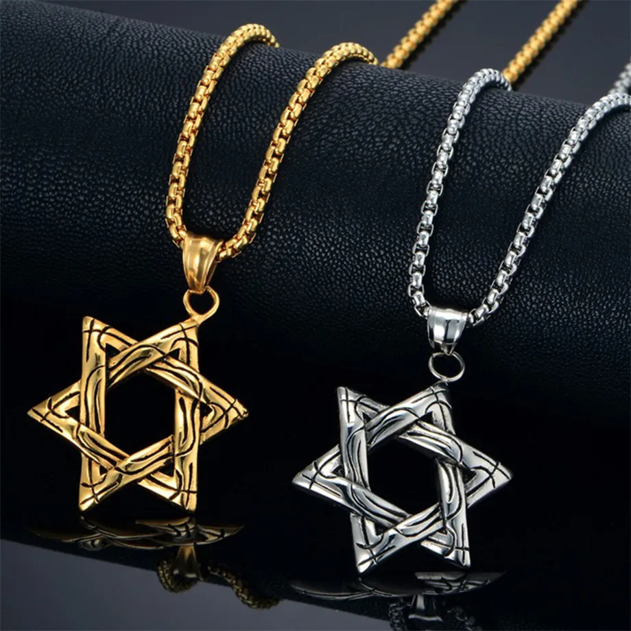 Estrella De David Magen Shema Israel Llave Colgante Collar Kabbalah Oro Piedra 