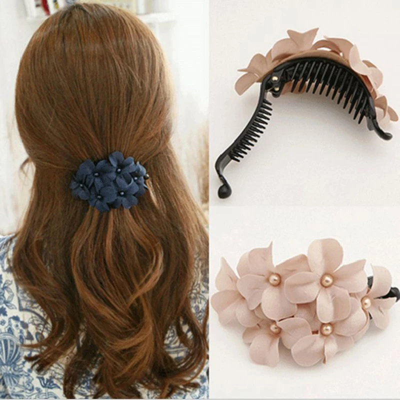 New Fashion Flower Banana Barrette Hair Clip Girl Ponytail Elegant Hair