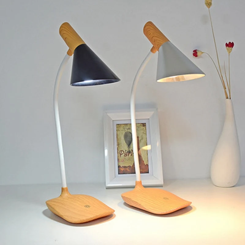 Nordic USB Charging Table Light Wood LED Table Lamp Creative Simple Adjustable Multi-angle Touch Switch Dimmer Reading Led Light (12)