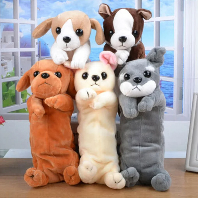 

2018 Kawaii Cartoon Soft Plush Dog Pencil Case Storage Bags Cute Animal Pen Bag Box For Kids School Supplies