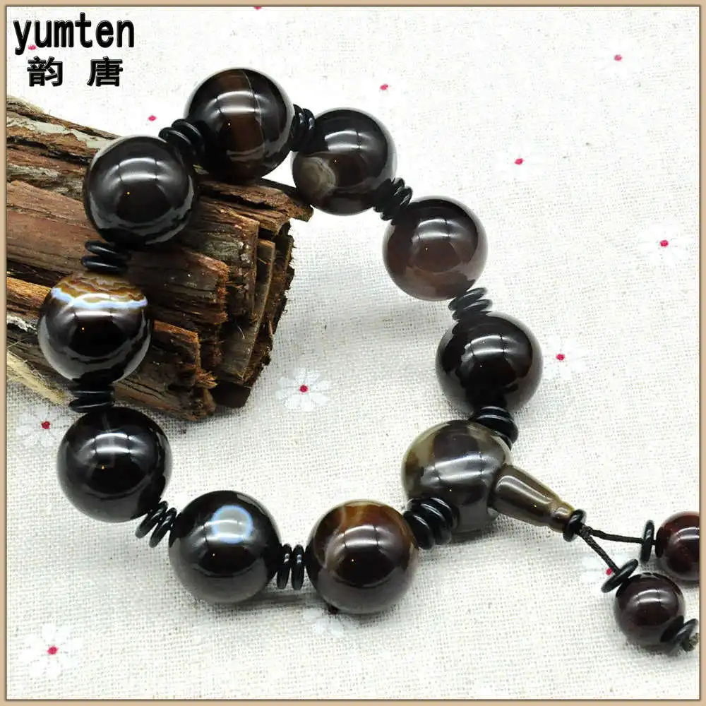 

Yumten Round Natural Agate Stone Pulseira Masculina Pulseira Jewelry Erkek Bileklik Boncuk Bangles Chunky Bracelet For Man
