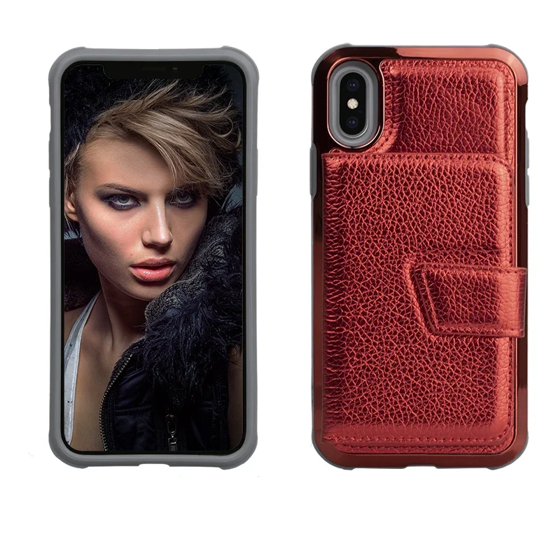 Женские жесткие флип-чехлы с зеркалом для iPhone 6 6s 7 8 Plus X XS MAX XR бумажник держатель для Карт Подставка конфетные цвета чехол для телефона Fundas - Цвет: Red
