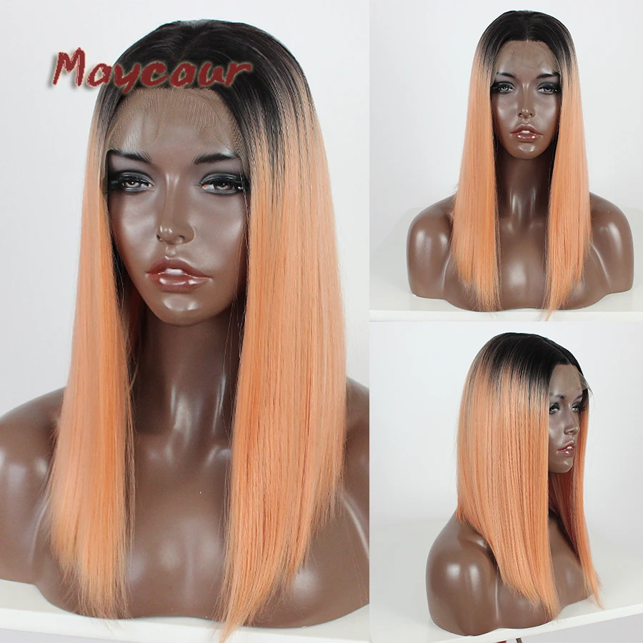 Химическое парик с Омбре # 1b/оранжевый натуральный причёска Боб с прямыми волосами парики бесклеевого термостойкий синтетический