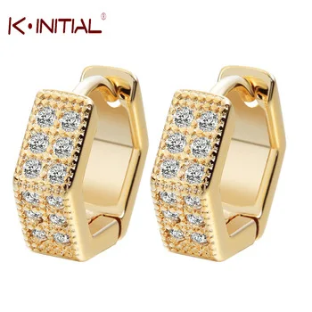 Kinitial 2017 Charm Silver Earrings Geometric Jewelry 24K Gold Tone Women CZ Stone Crystal Wedding Earrings For Baby Girls A1279