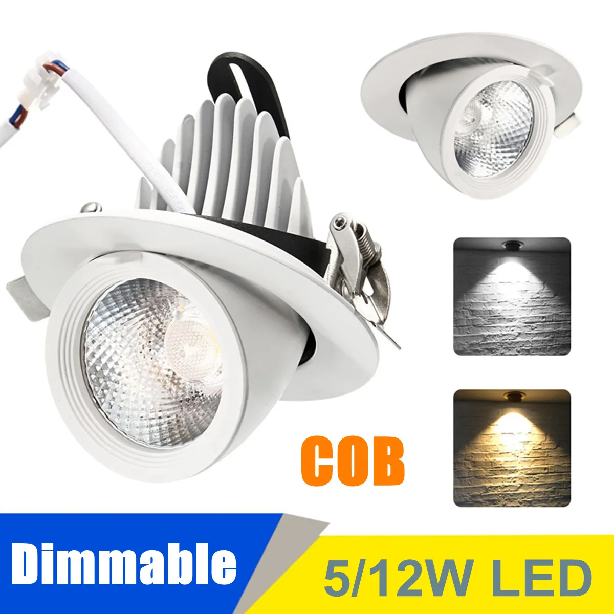 

Recessed LED Dimmable Downlight COB 5W 12W 3000K LED Ceiling Adjustable Spot Light LED Ceiling Lamp AC 220V Indoor Lighting