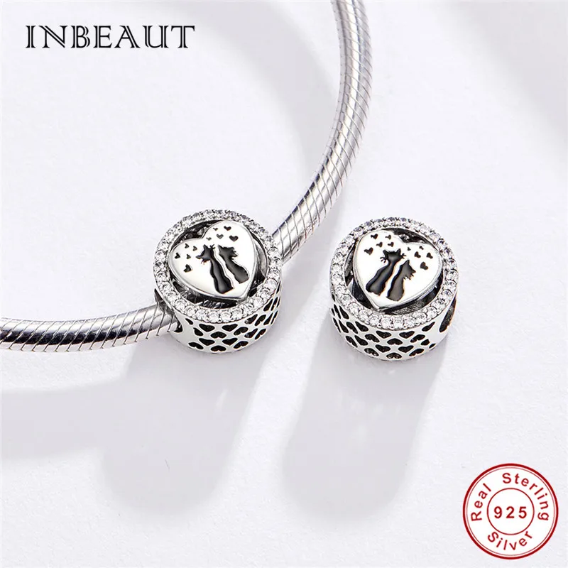 INBEAUT 100% Настоящее серебро 925 пробы черные бусины кошка романтические влюбленные